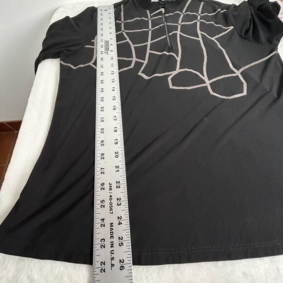 Jamie Sadock Womens Black 3/4 Sleeve 1/4-Zip Active Top Large Abstract Gray Grid - Picture 8 of 8